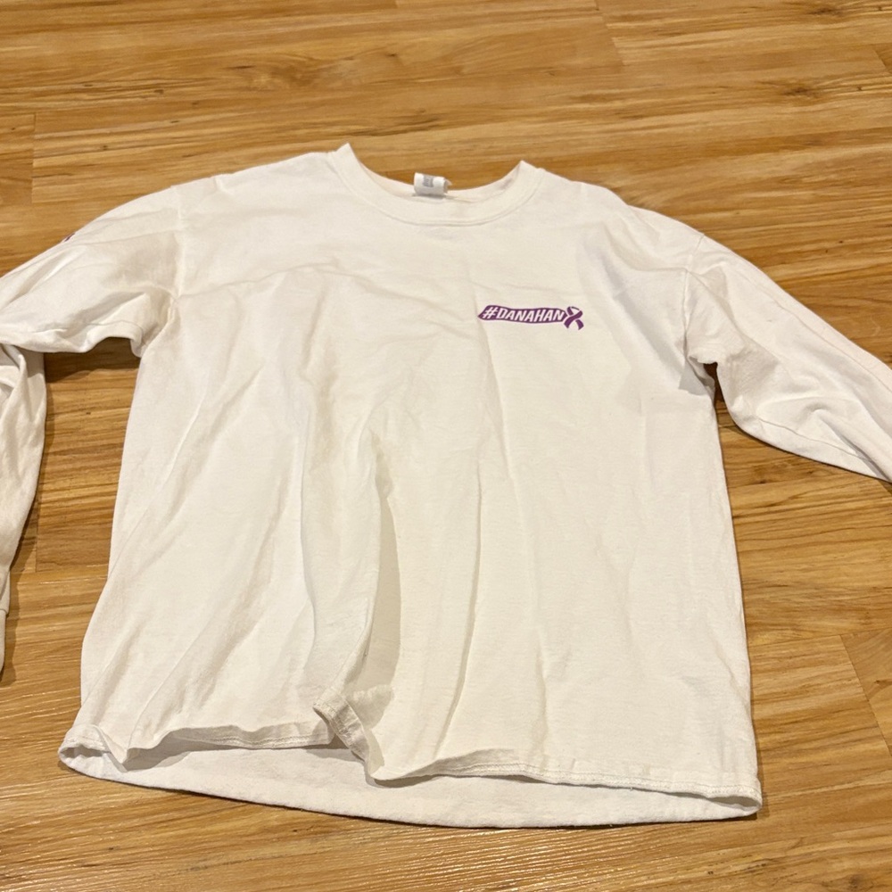 White Long Sleeve Shirt with Purple Logo